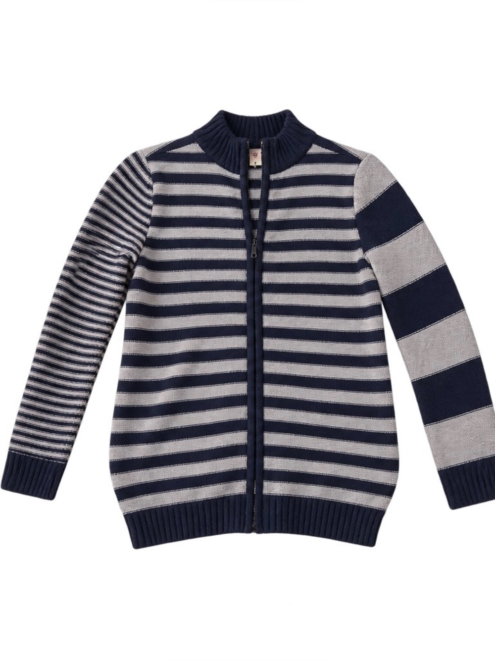 Tea Collection Navy and Gray Striped Zip Cardigan